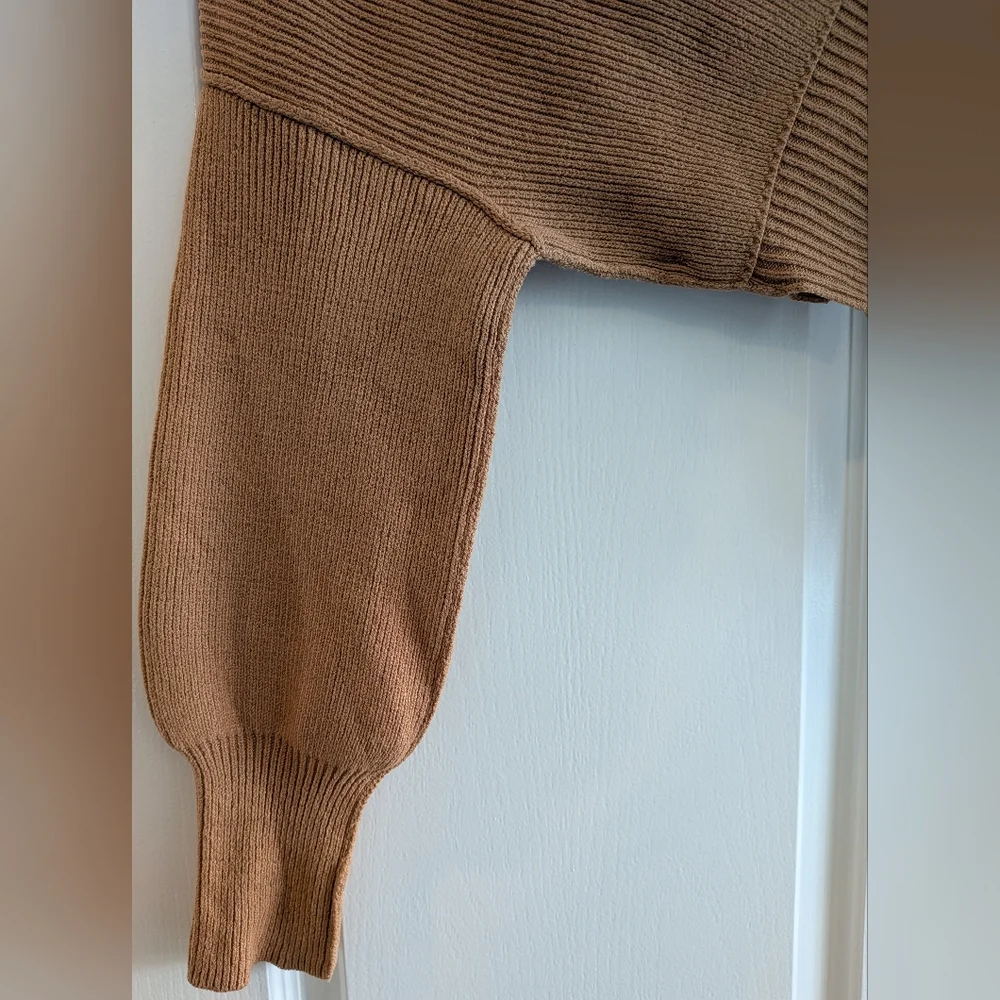 Free People Easy Street Crop Pullover Ribbed Knit Sweater Camel Tan Size S